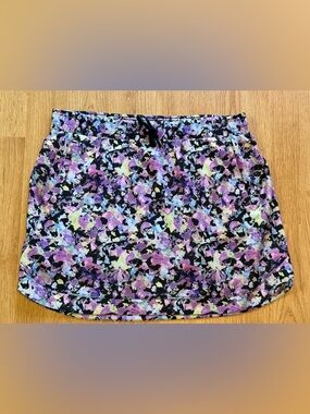 RBX Floral-Print Skort in Black with Purple, Blue & Yellow Accents.